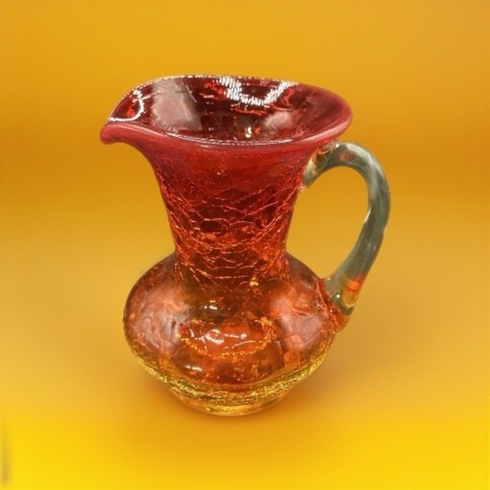 Vintage Amberina 4" Pitcher Bud Vase Creamer Syrup Honey Crackle Glass‎